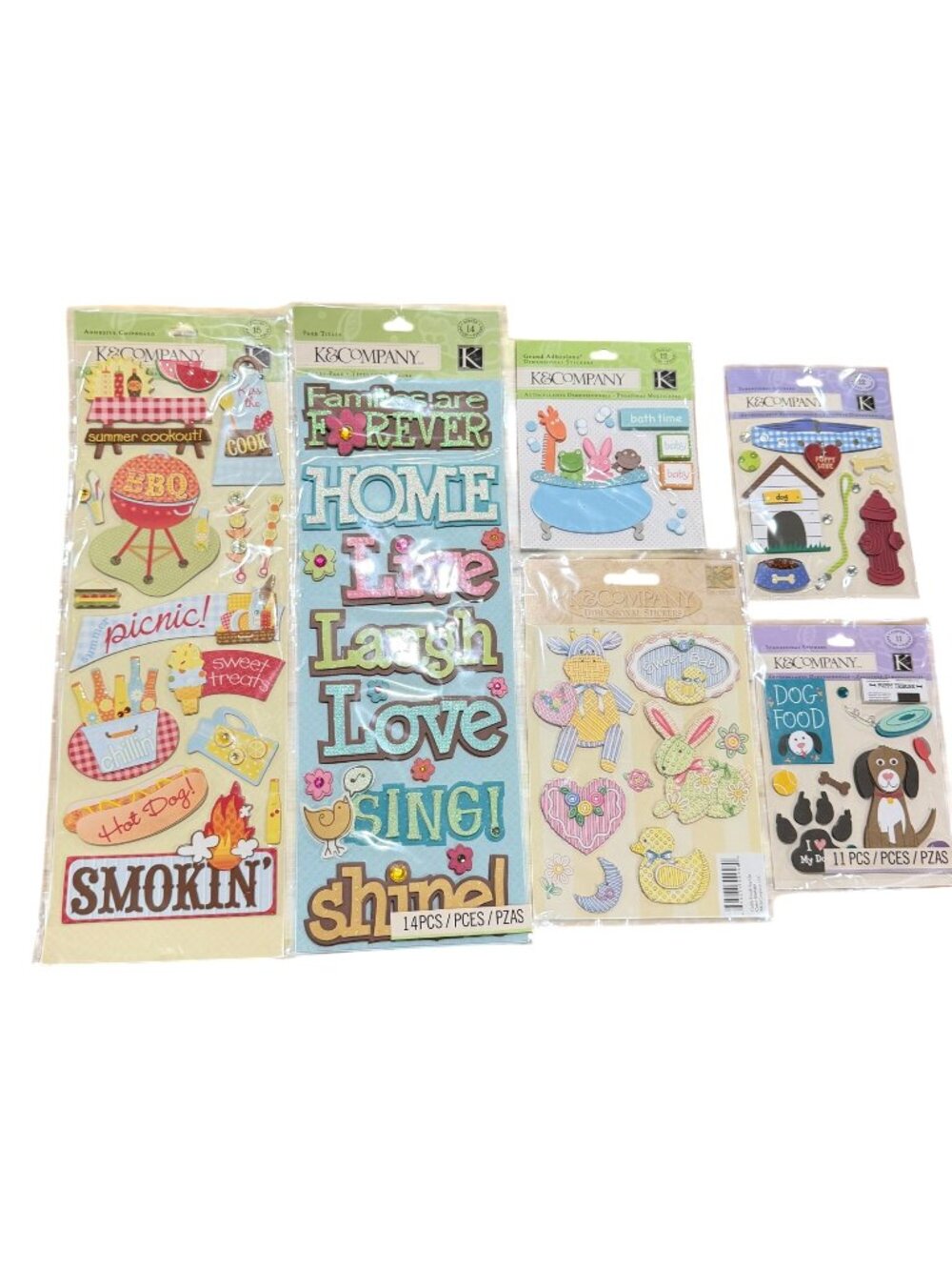 K&Company 3D Stickers Lot Puppy Dog Sweet Bath Baby BBQ Page Titles Scrapbooking
